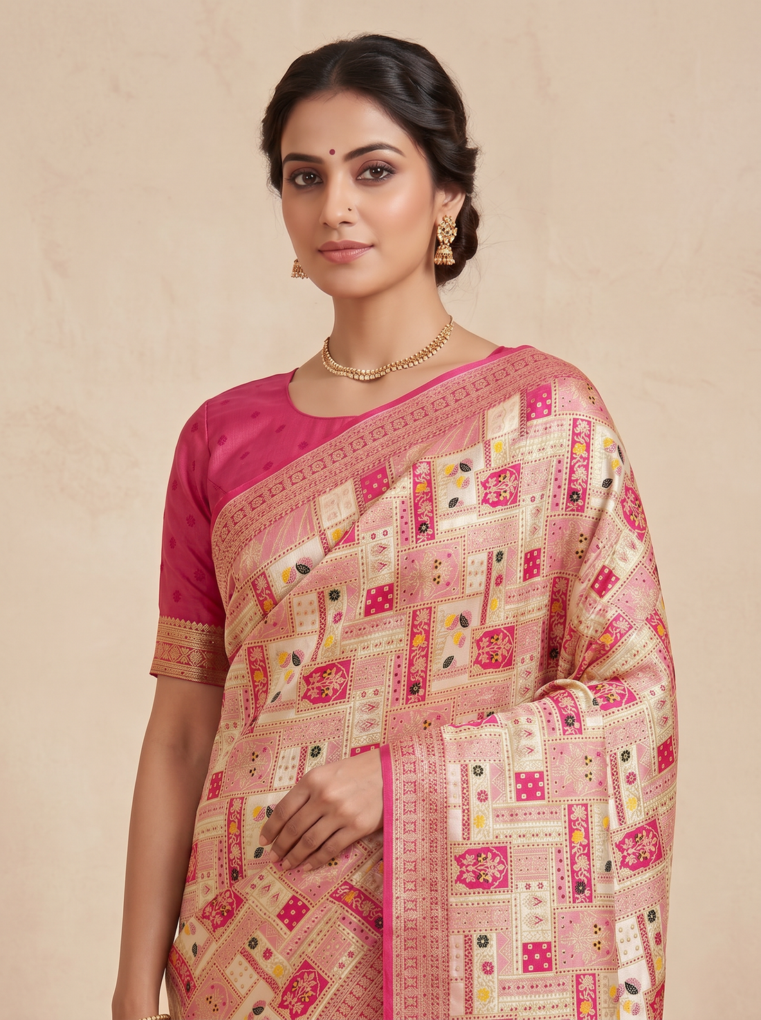 Saantha Signature|Pink Silk Print Saree