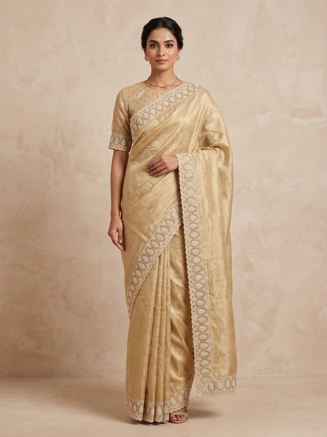Saantha Signature|Cream Organza Embroidery Saree