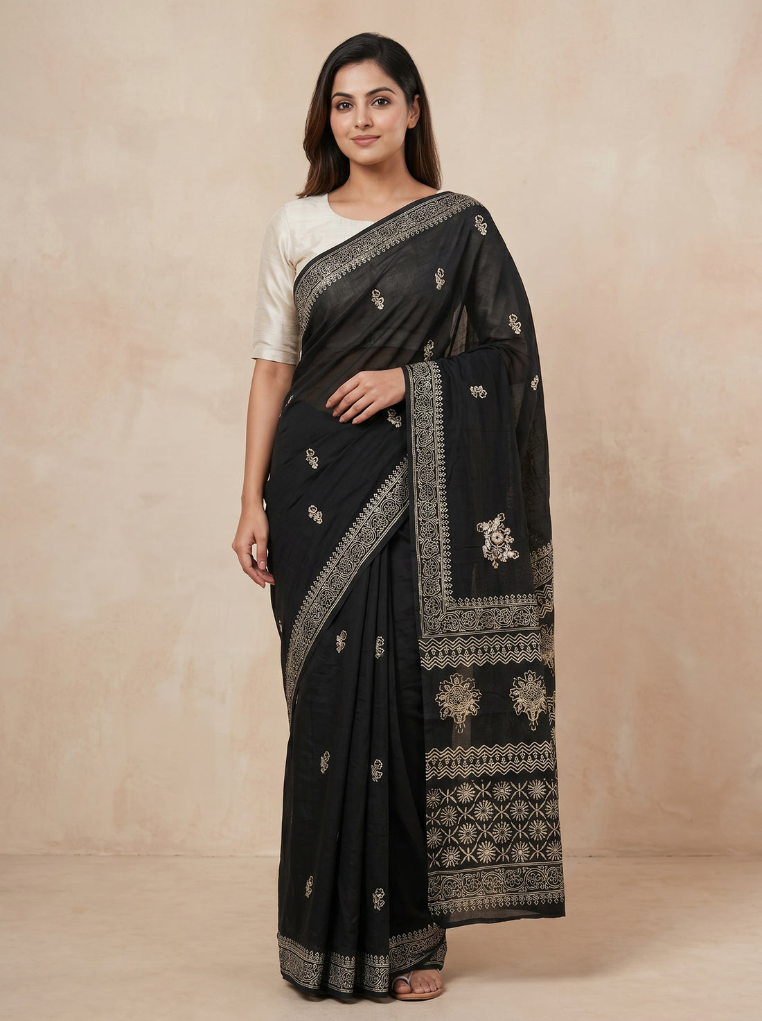 Black Linen Silk Weave Saree