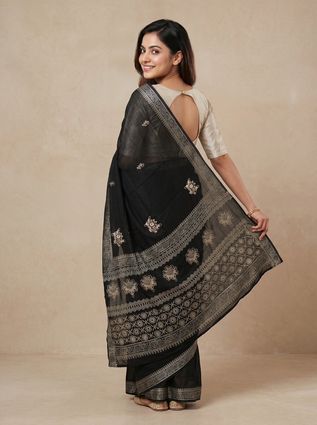 Black Linen Silk Weave Saree