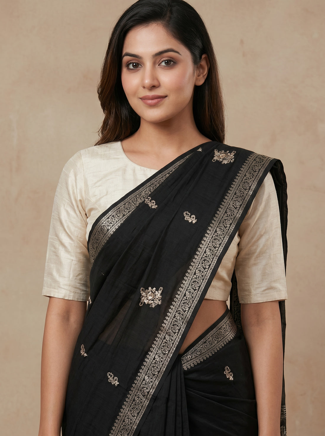 Black Linen Silk Weave Saree