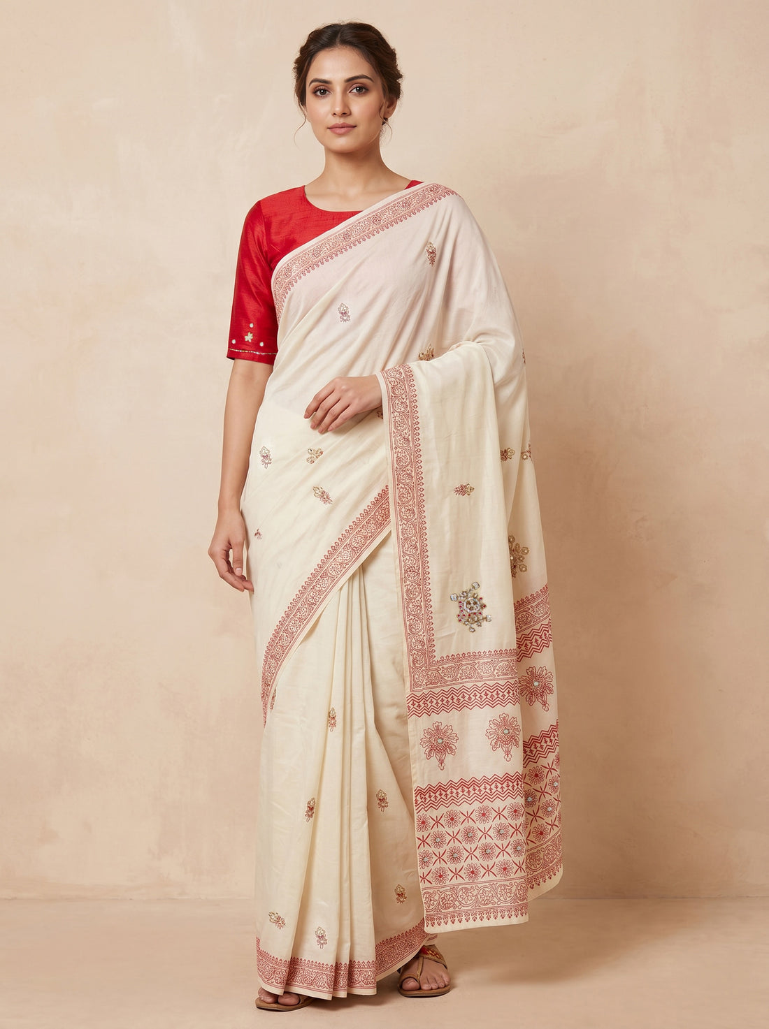 White Linen Silk Weave Saree