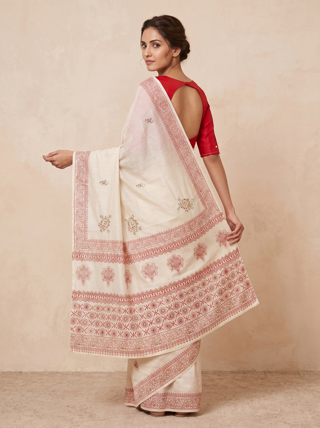 White Linen Silk Weave Saree