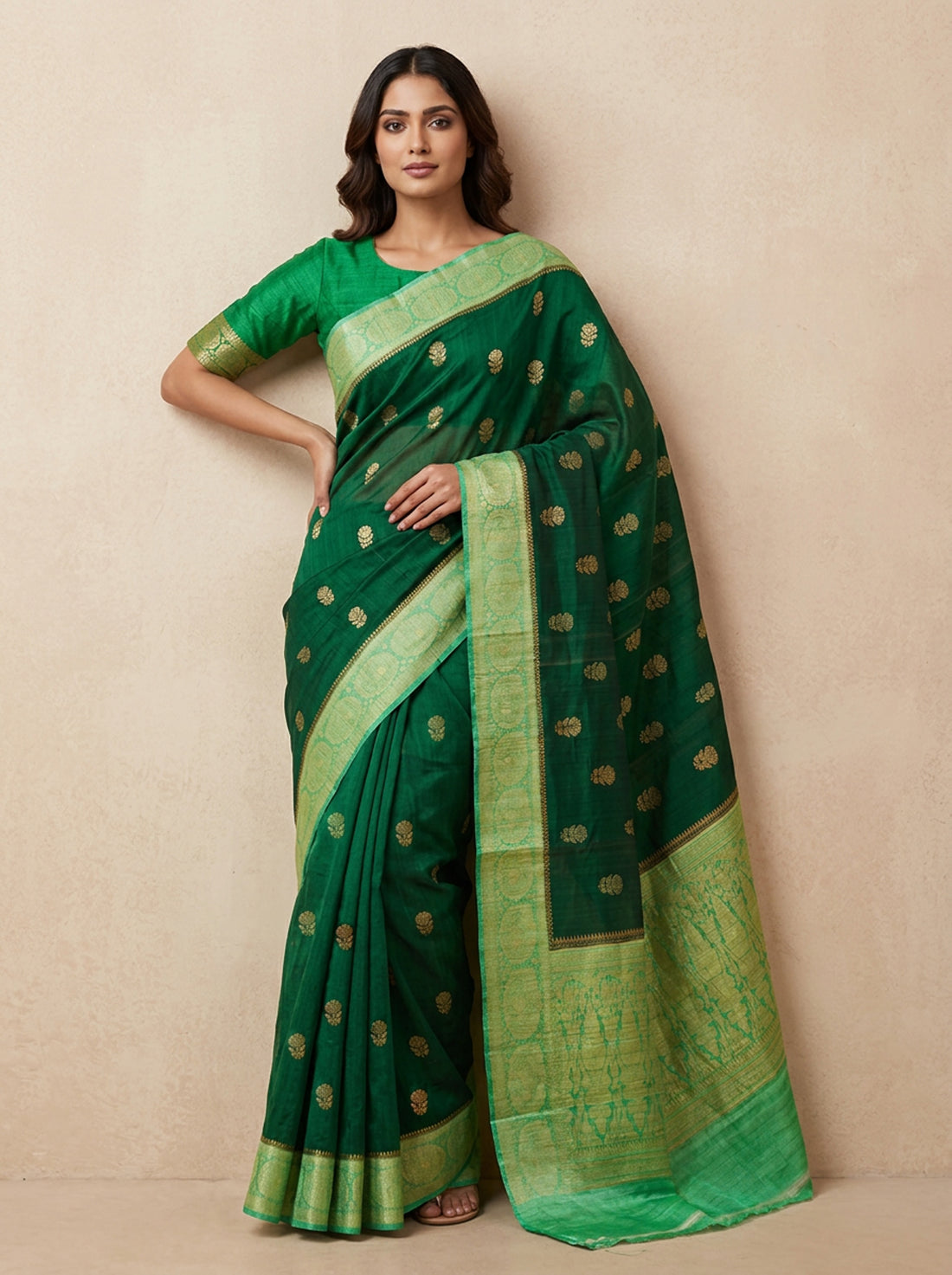 Saantha Signature|Green Tussar Banarasi Weave Saree
