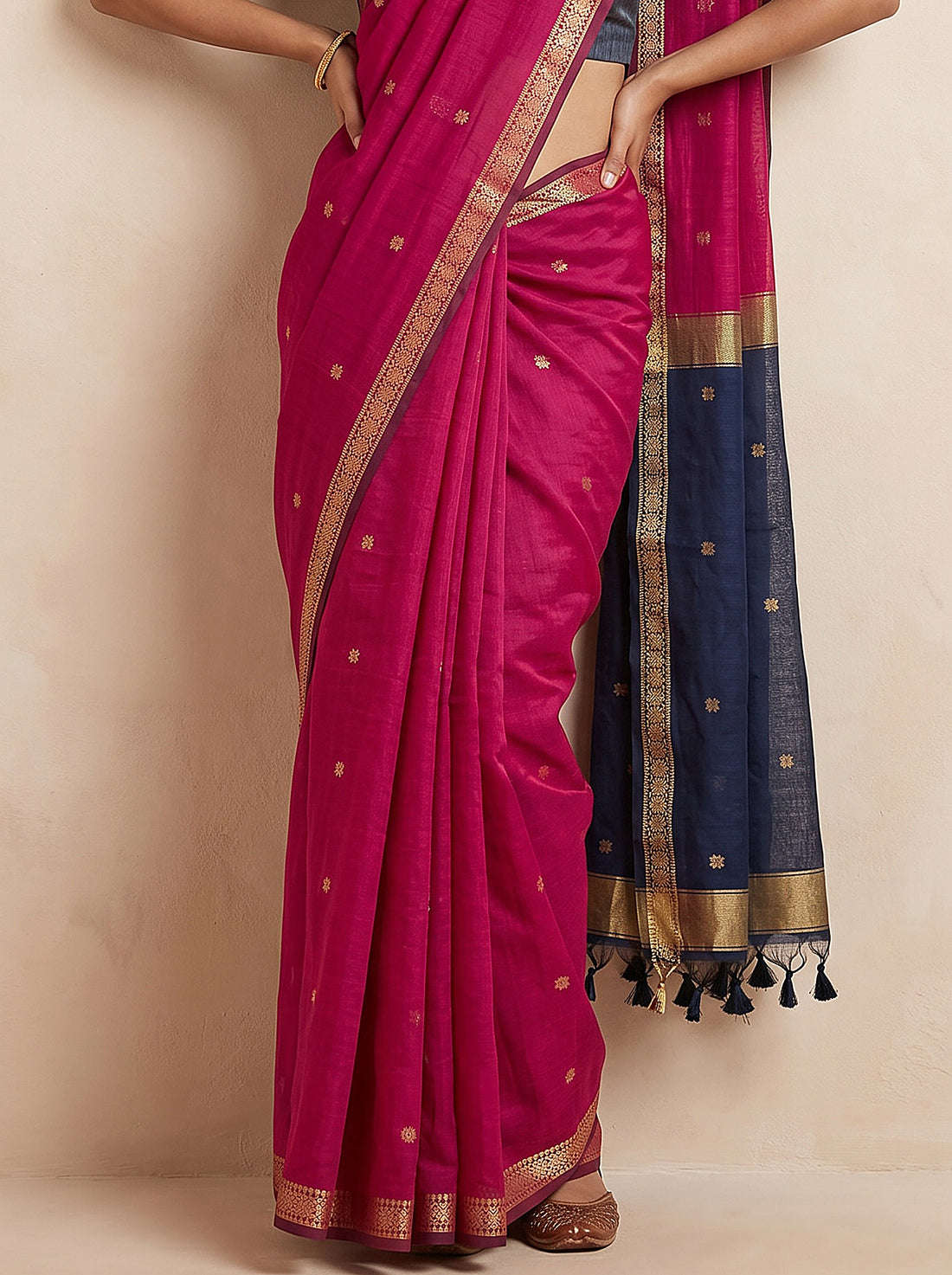 Magenta Linen Silk Weave Saree