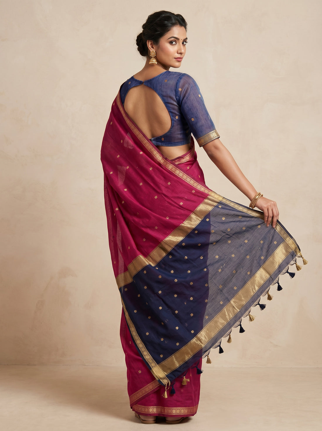 Magenta Linen Silk Weave Saree