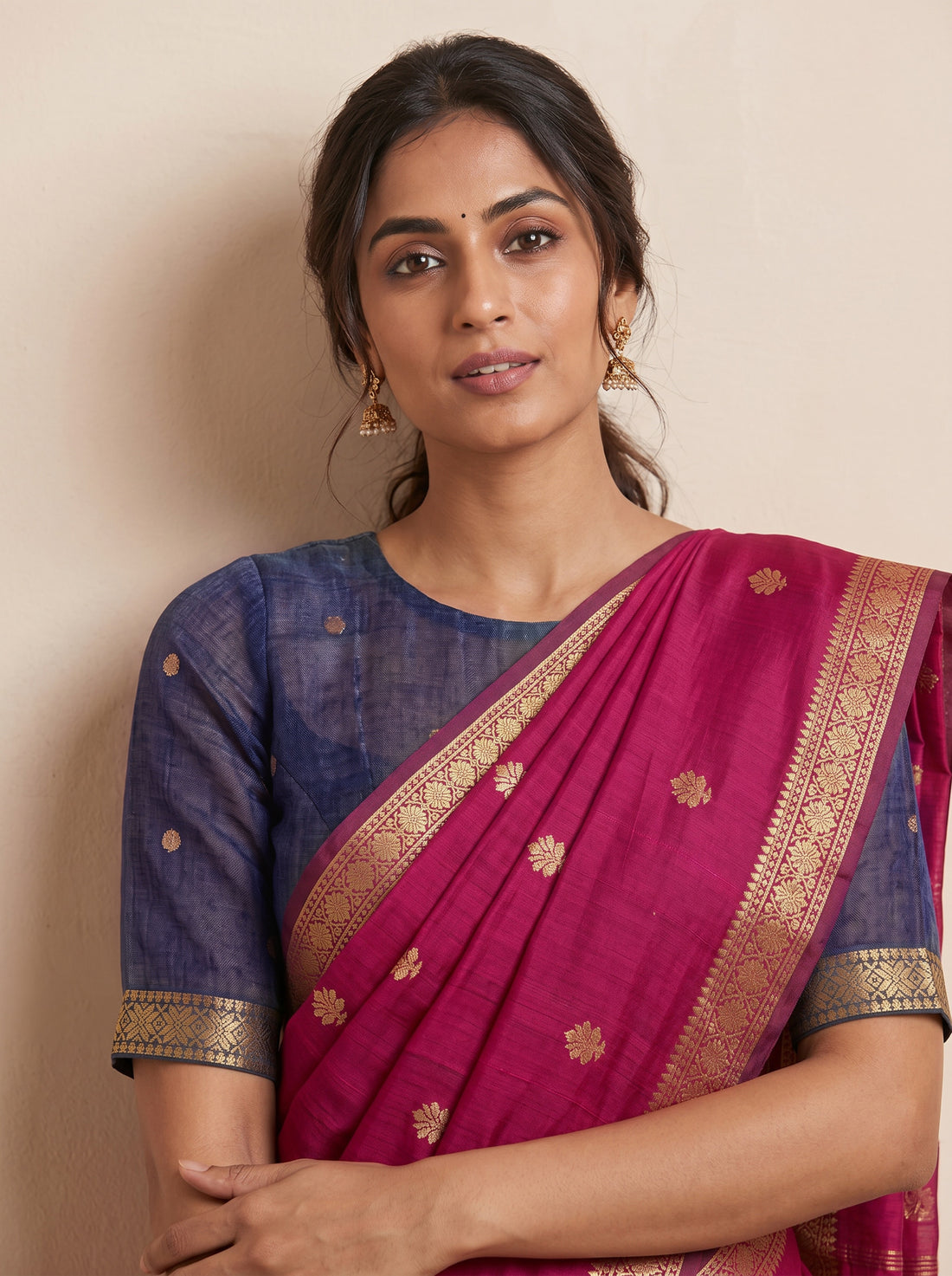 Magenta Linen Silk Weave Saree