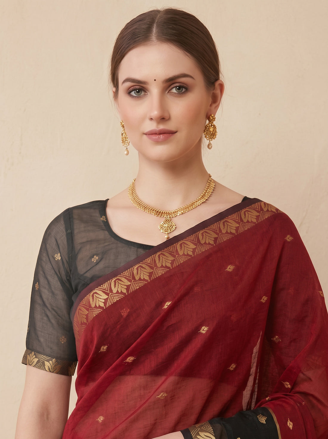 Red Linen Silk Weave Saree