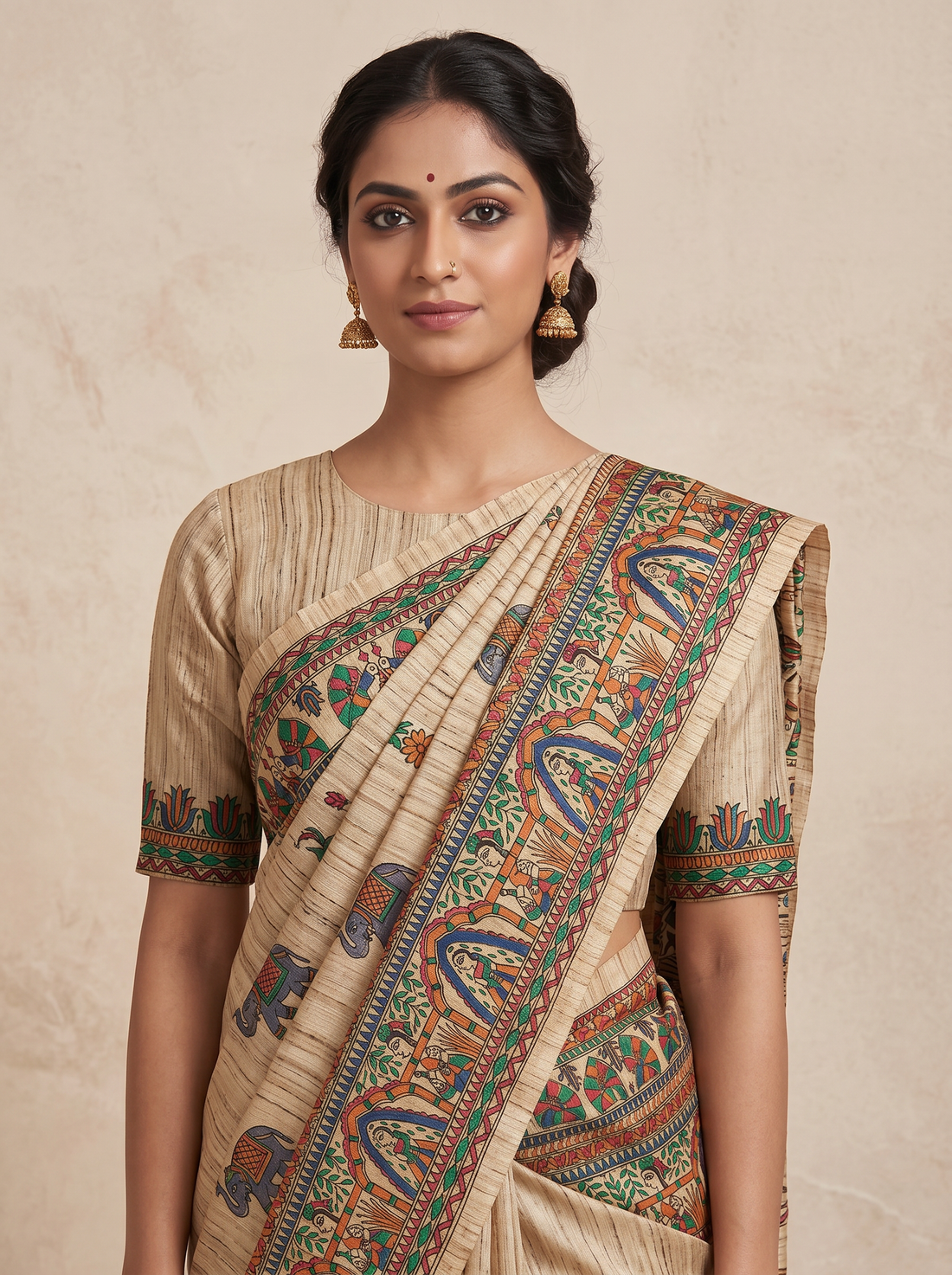 Saantha Signature|Black Cream Tussar Silk Hand Embroidery Saree
