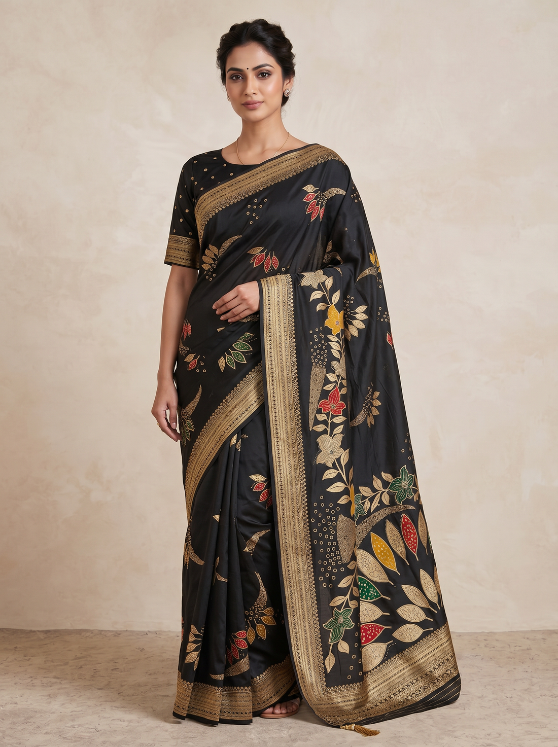 Saantha Signature|Black Art Silk Embroidery Saree