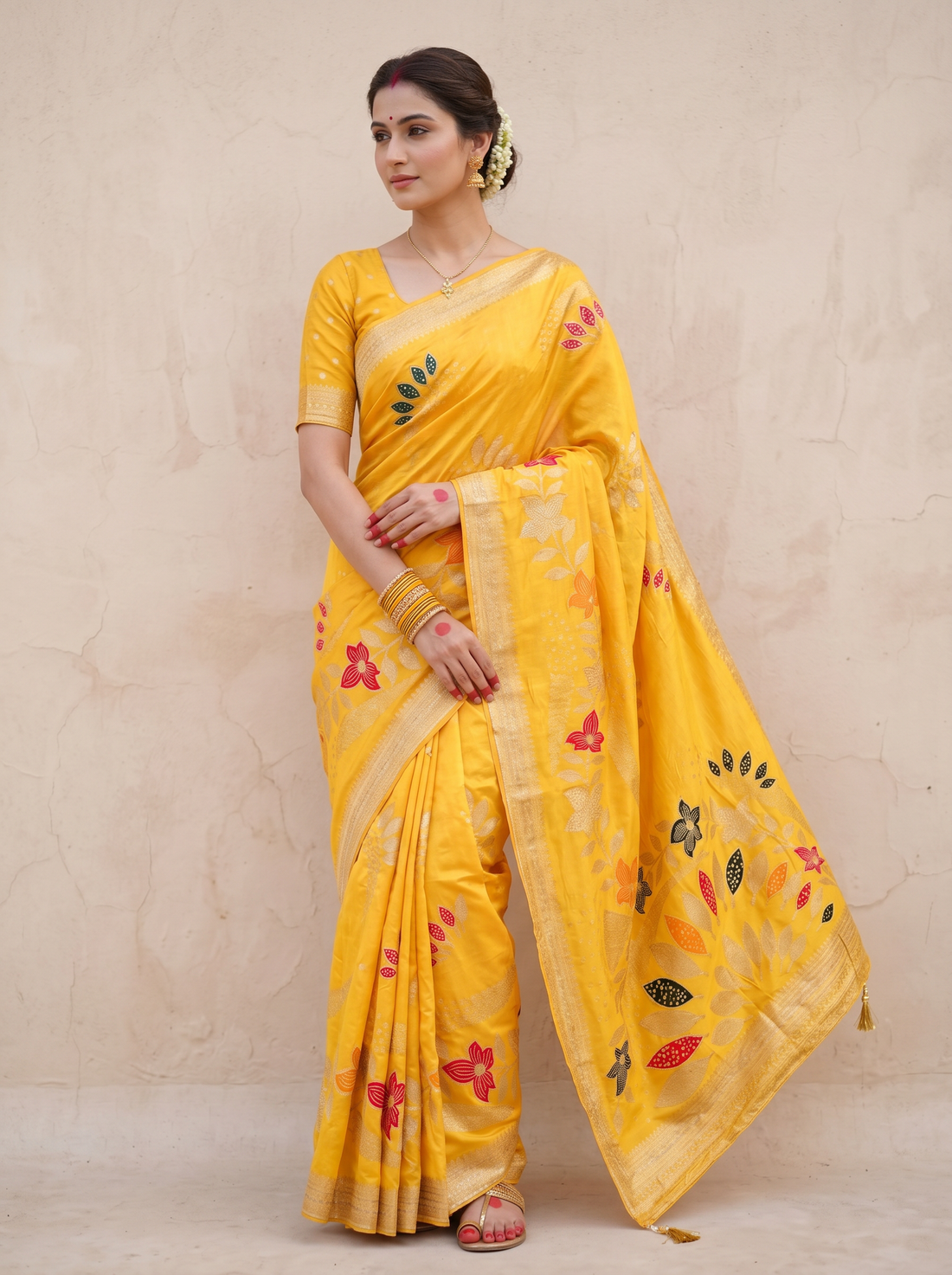 Saantha Signature|Yellow Art Silk Embroidery Saree