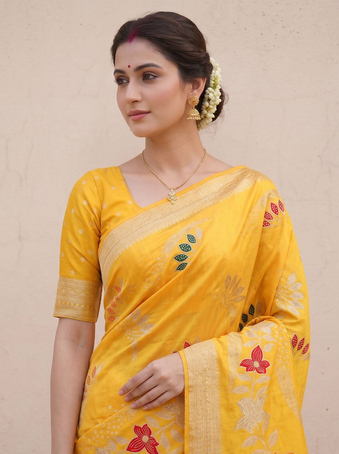 Saantha Signature|Yellow Art Silk Embroidery Saree