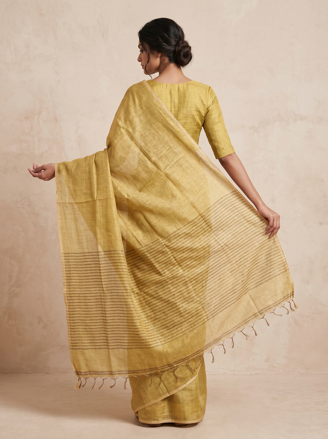 Light Yellow Cotton Silk Weave Saree