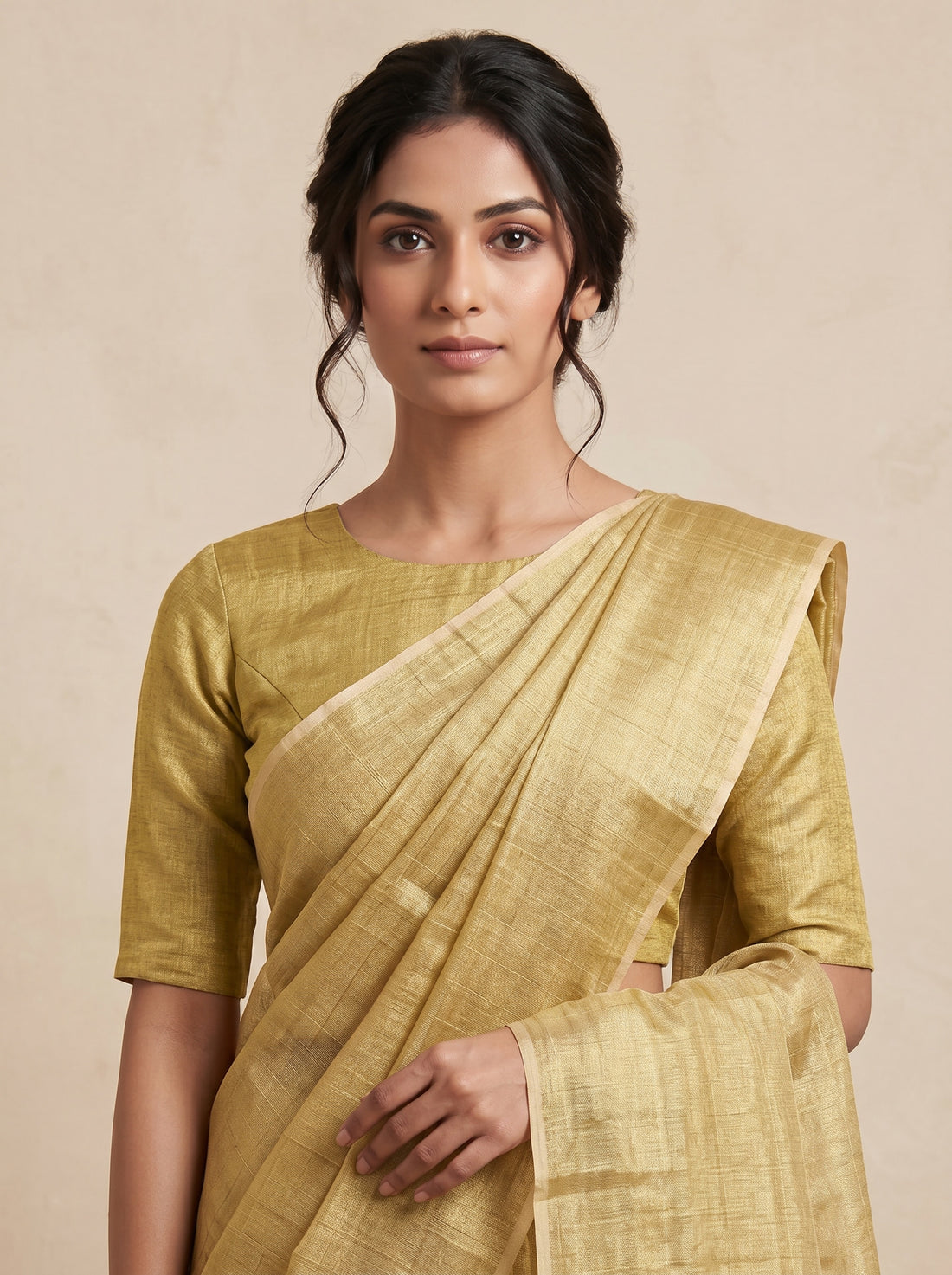 Light Yellow Cotton Silk Weave Saree