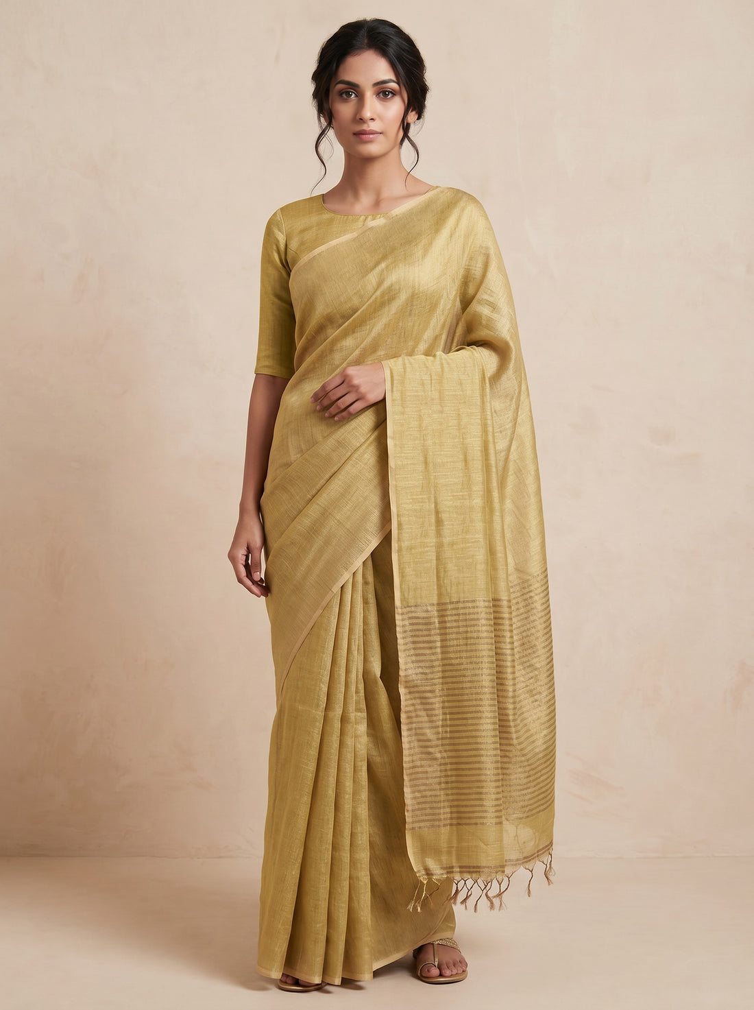 Light Yellow Cotton Silk Weave Saree