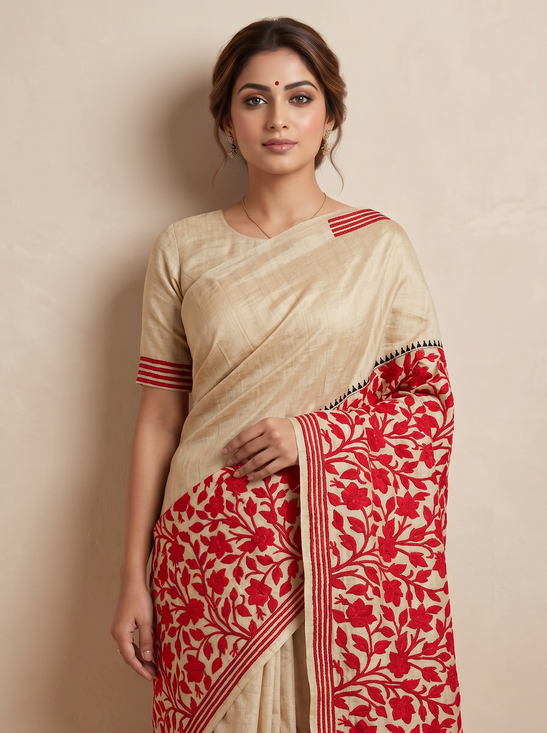 Saantha Signature|Maroon Tussar Silk Hand Embroidery Saree