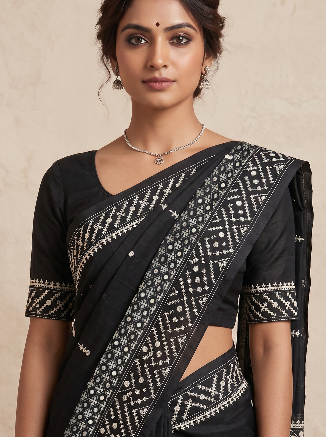 Saantha Signature|Black Tussar Silk Hand Embroidery Saree