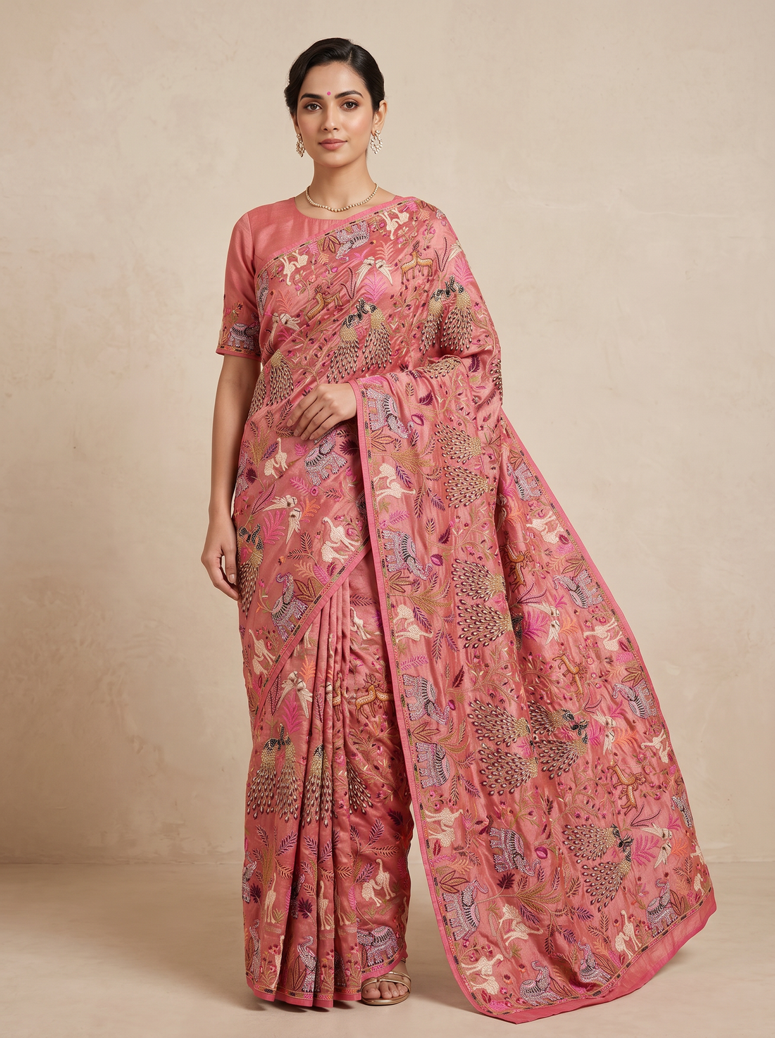 Saantha Signature|Light Pink Organza Embroidery Saree