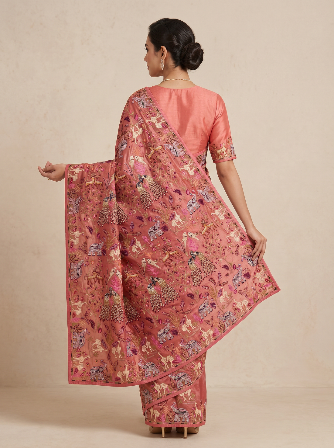 Saantha Signature|Light Pink Organza Embroidery Saree