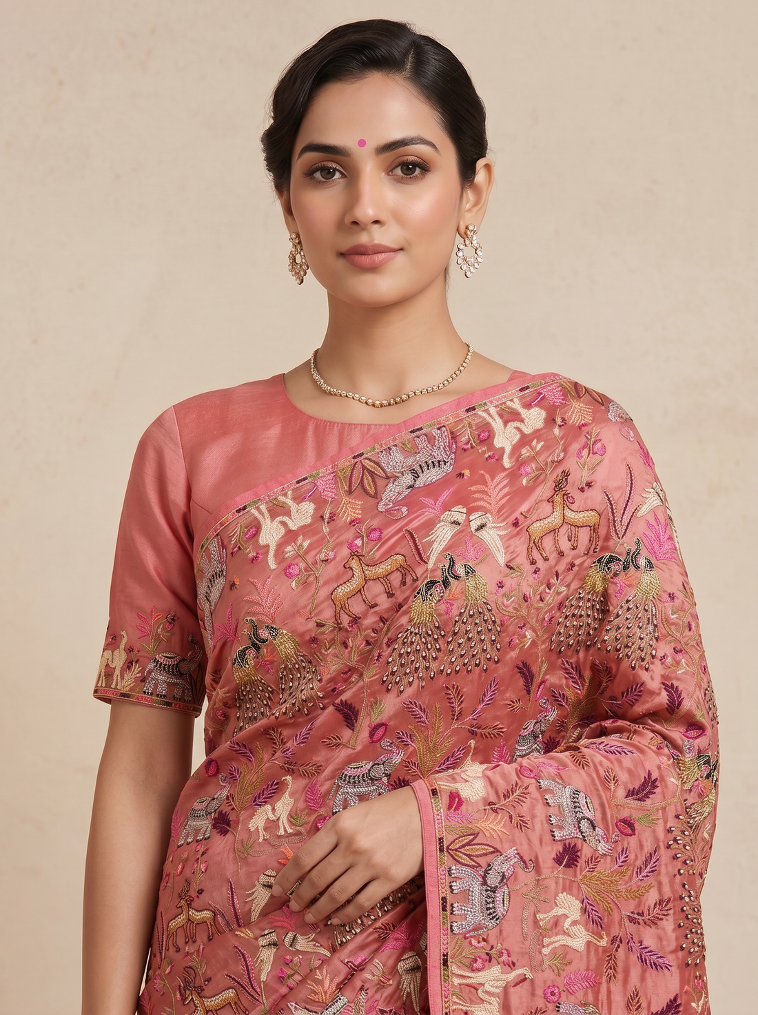 Saantha Signature|Light Pink Organza Embroidery Saree