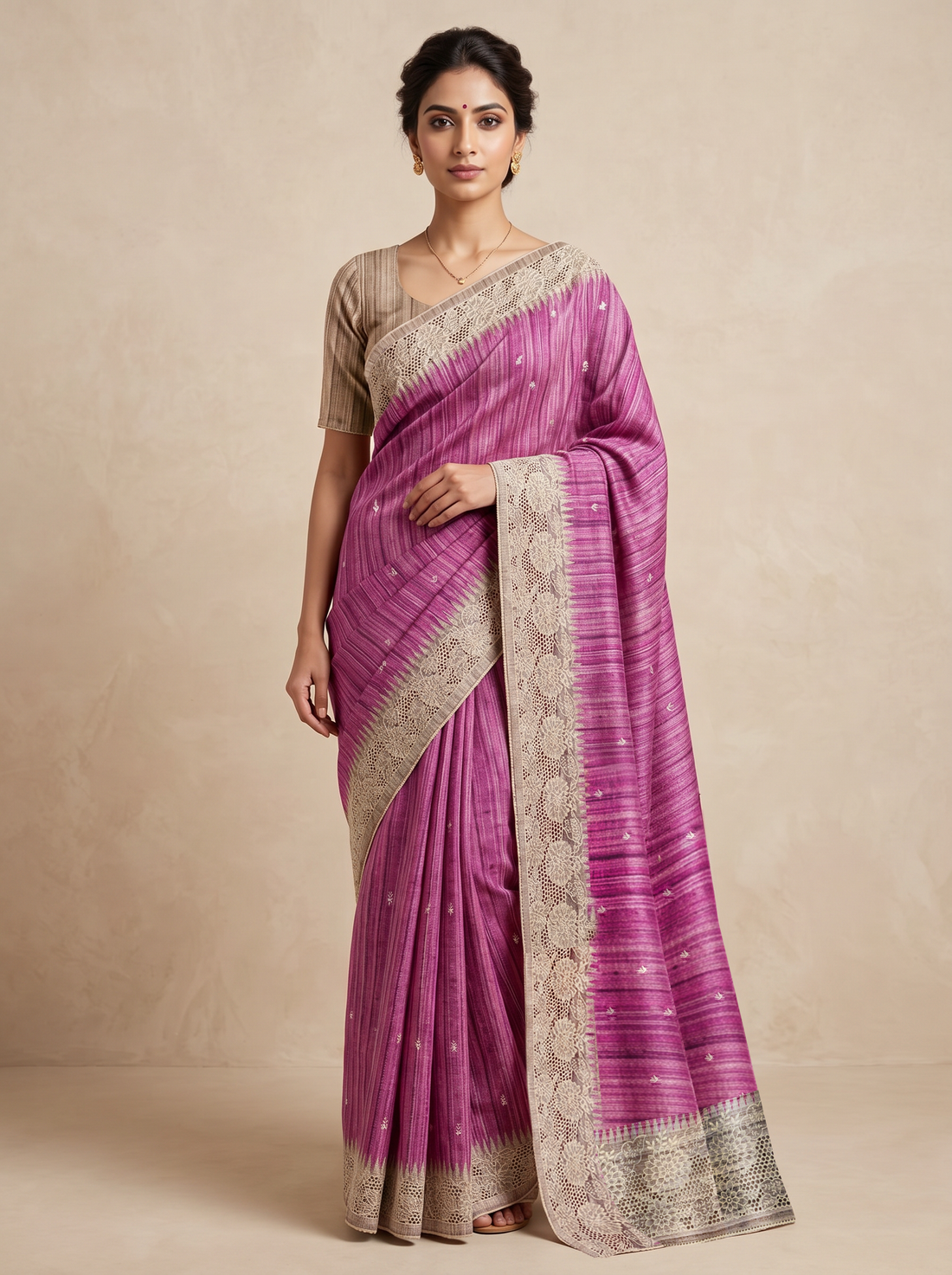 Saantha Signature|Pink Linen Silk Embroidery Saree