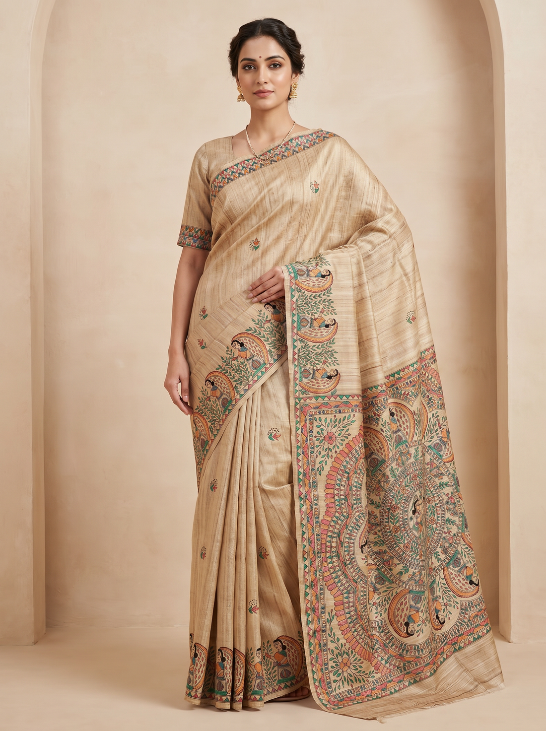 Saantha Signature|Tussar Colour Tussar Silk Hand Embroidery Saree