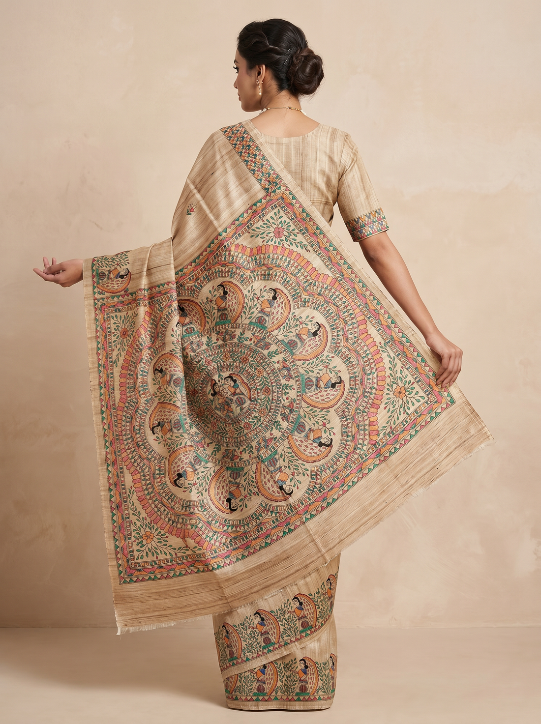 Saantha Signature|Tussar Colour Tussar Silk Hand Embroidery Saree
