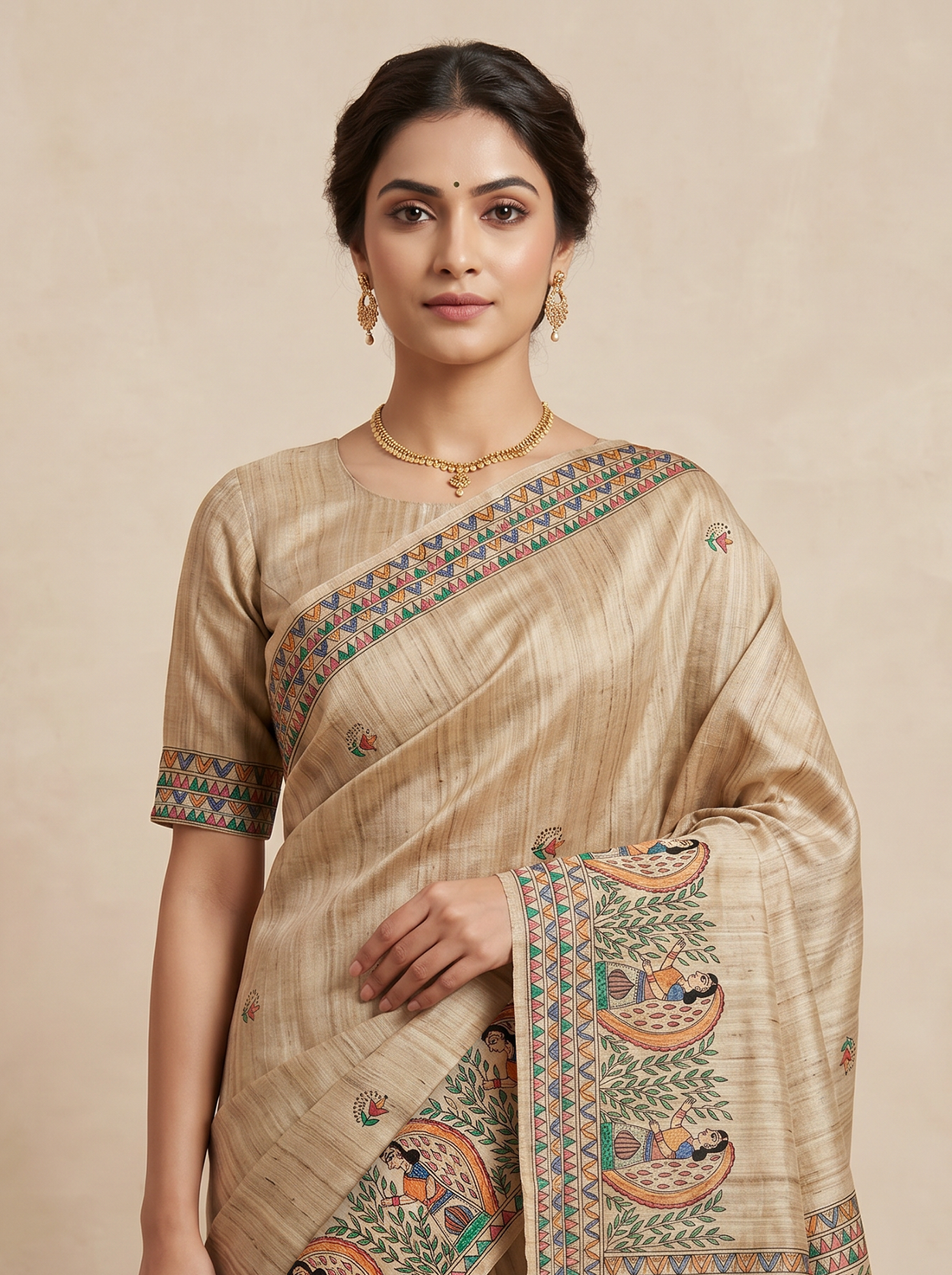 Saantha Signature|Tussar Colour Tussar Silk Hand Embroidery Saree