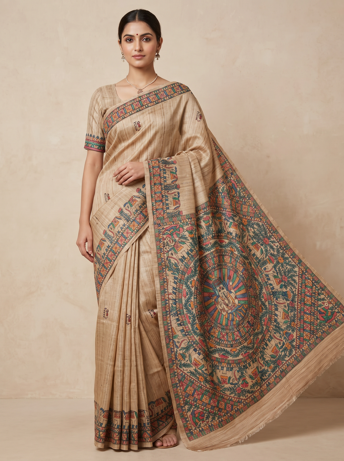 Saantha Signature|Tussar Colour Tussar Silk Hand Embroidery Saree