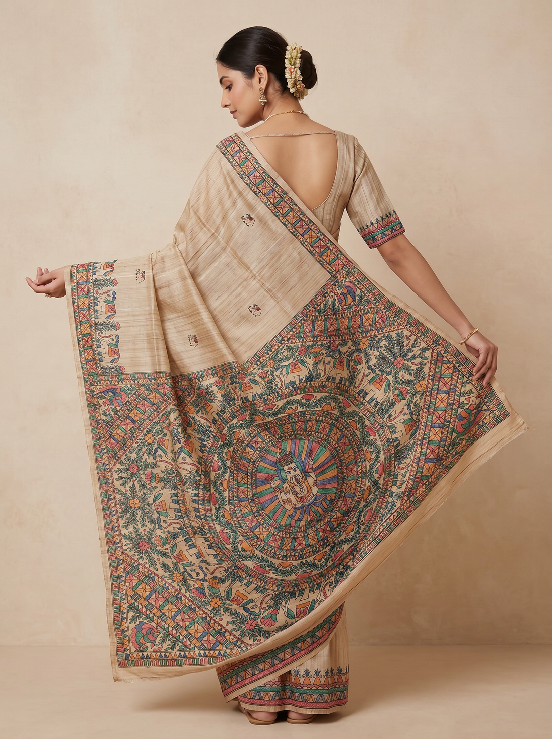 Saantha Signature|Tussar Colour Tussar Silk Hand Embroidery Saree