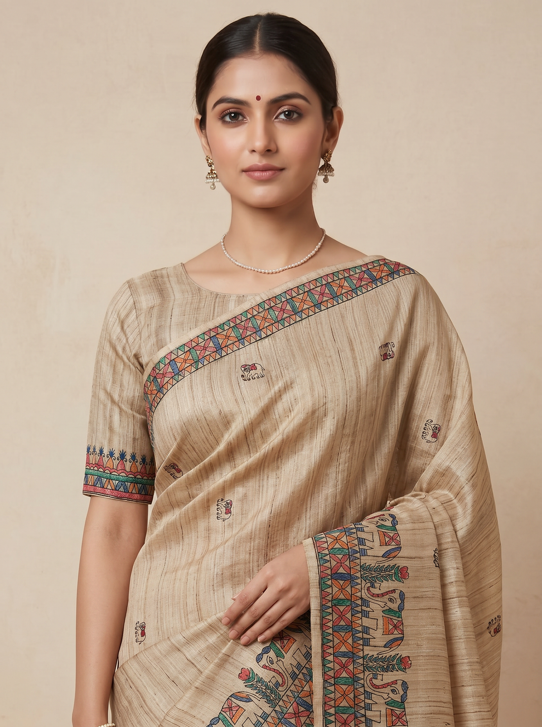 Saantha Signature|Tussar Colour Tussar Silk Hand Embroidery Saree