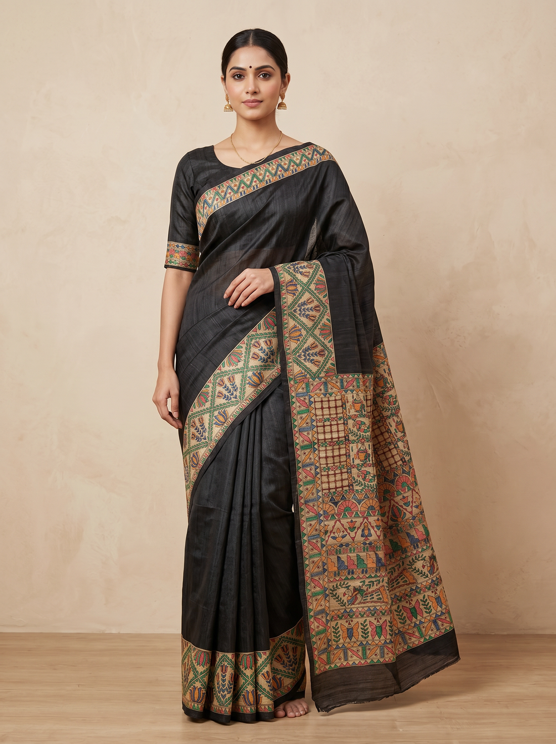Saantha Signature|Tussar Colour Tussar Silk Hand Embroidery Saree