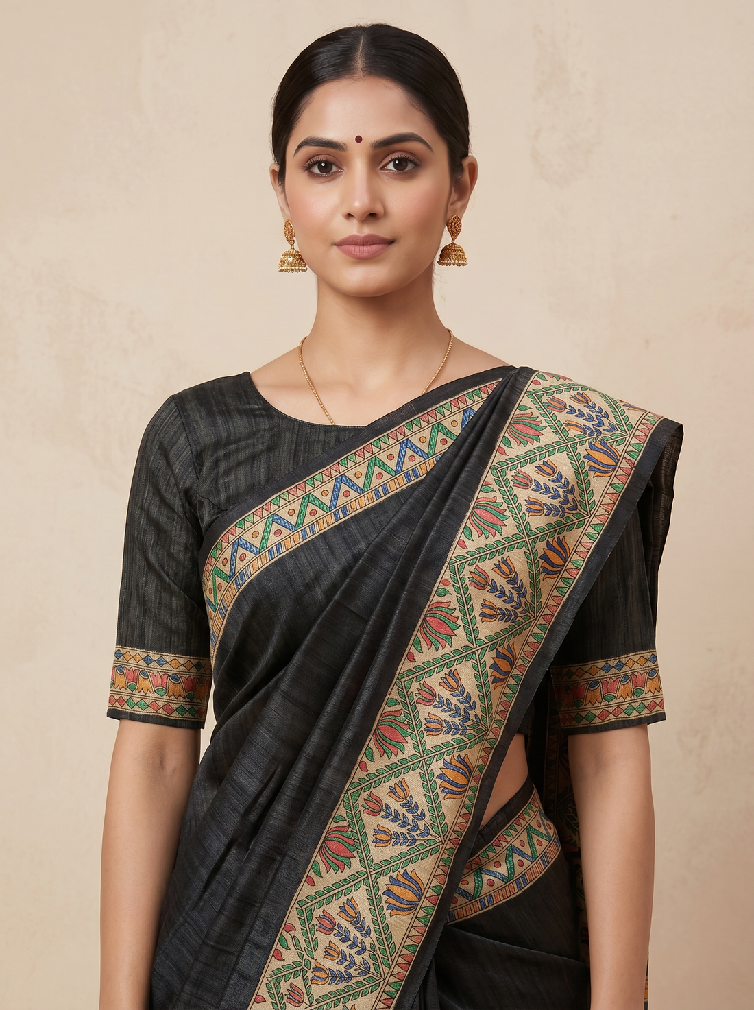 Saantha Signature|Tussar Colour Tussar Silk Hand Embroidery Saree