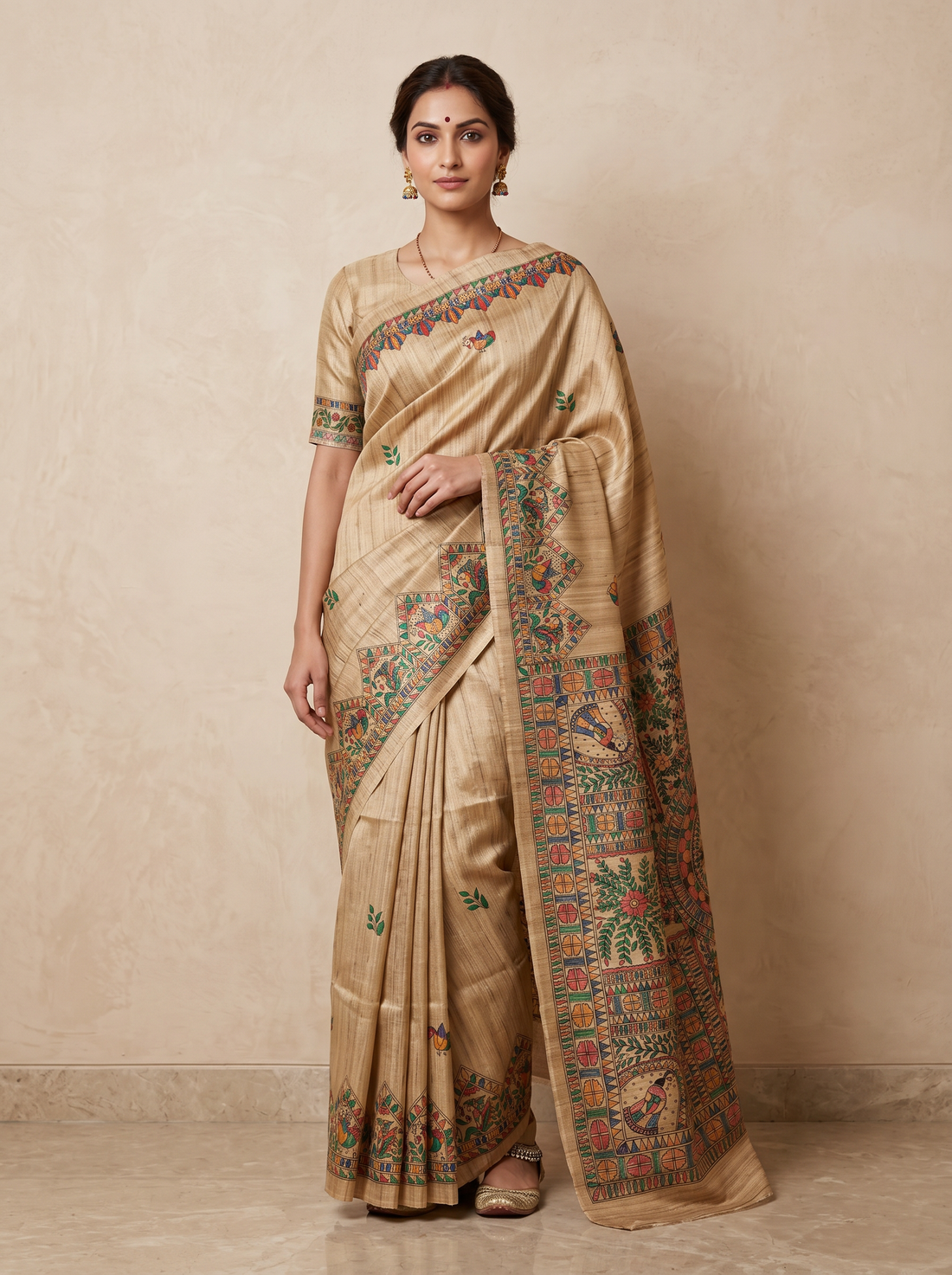 Saantha Signature|Tussar Colour Tussar Silk Hand Embroidery Saree