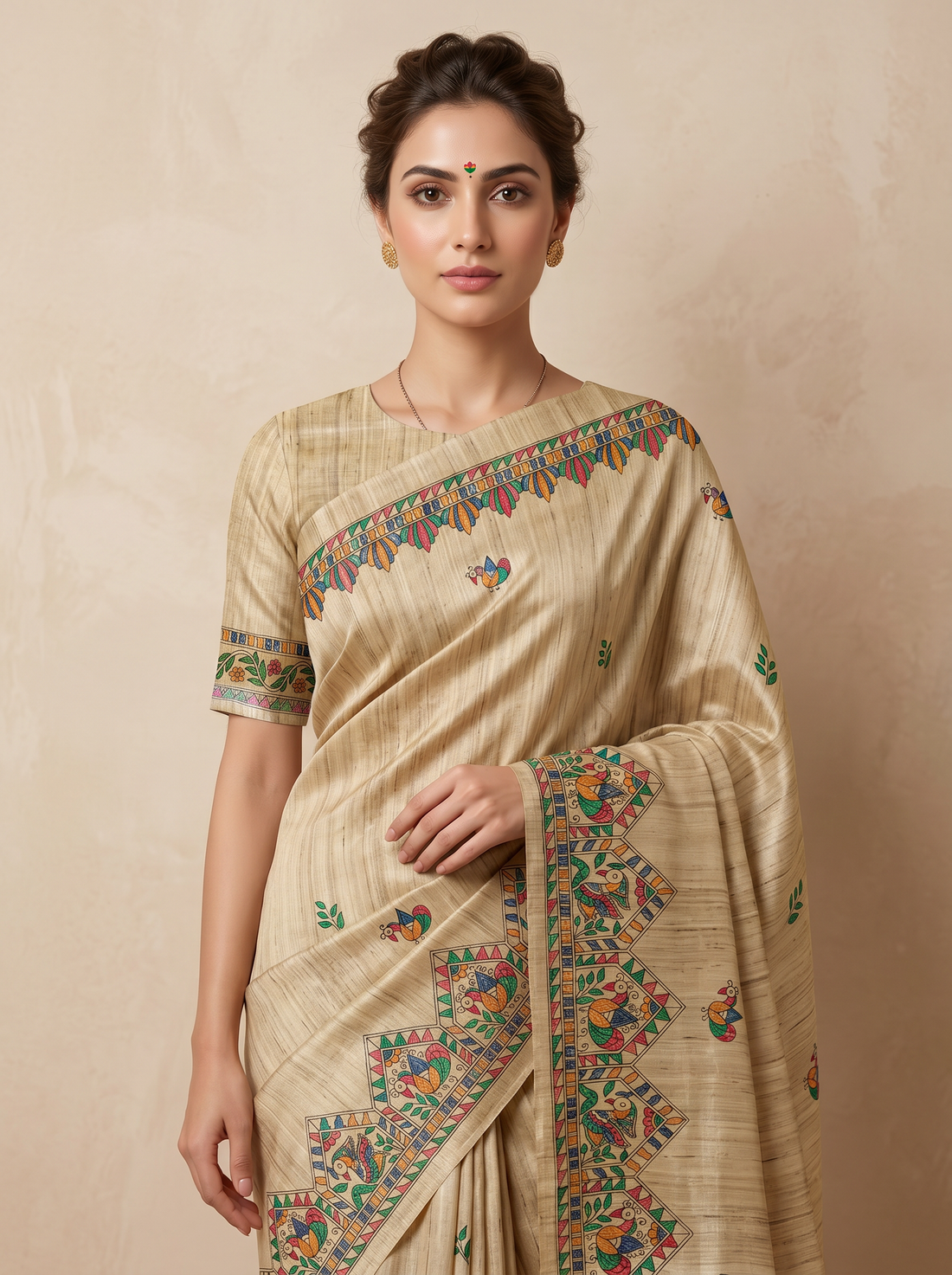 Saantha Signature|Tussar Colour Tussar Silk Hand Embroidery Saree