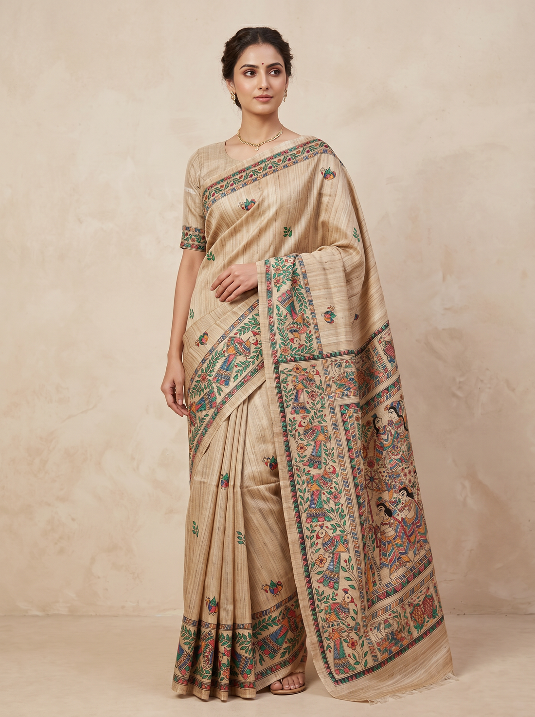 Saantha Signature|Tussar Colour Tussar Silk Hand Embroidery Saree