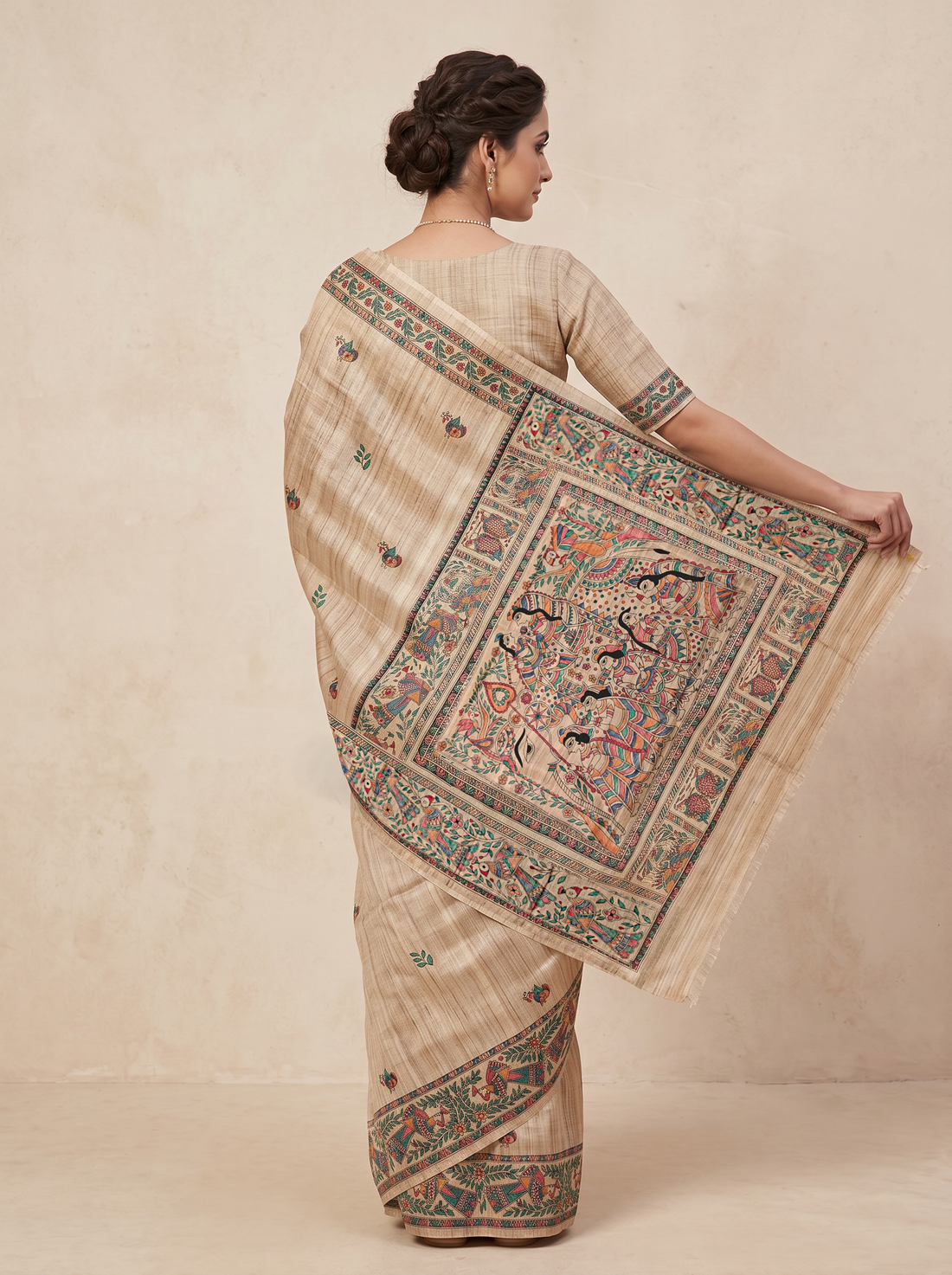 Saantha Signature|Tussar Colour Tussar Silk Hand Embroidery Saree