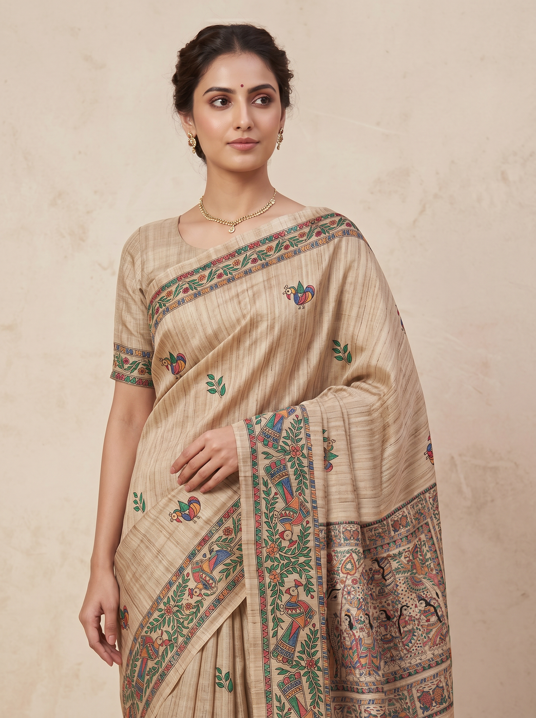 Saantha Signature|Tussar Colour Tussar Silk Hand Embroidery Saree