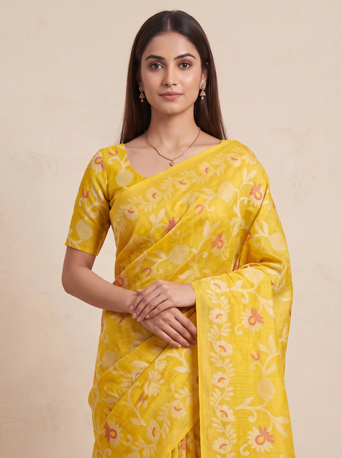 Saantha Signature|Yellow Pure Tassar Weave Saree