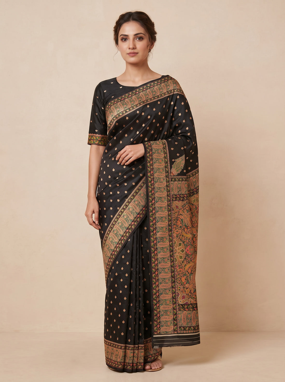 Black Cotton Silk Print Saree