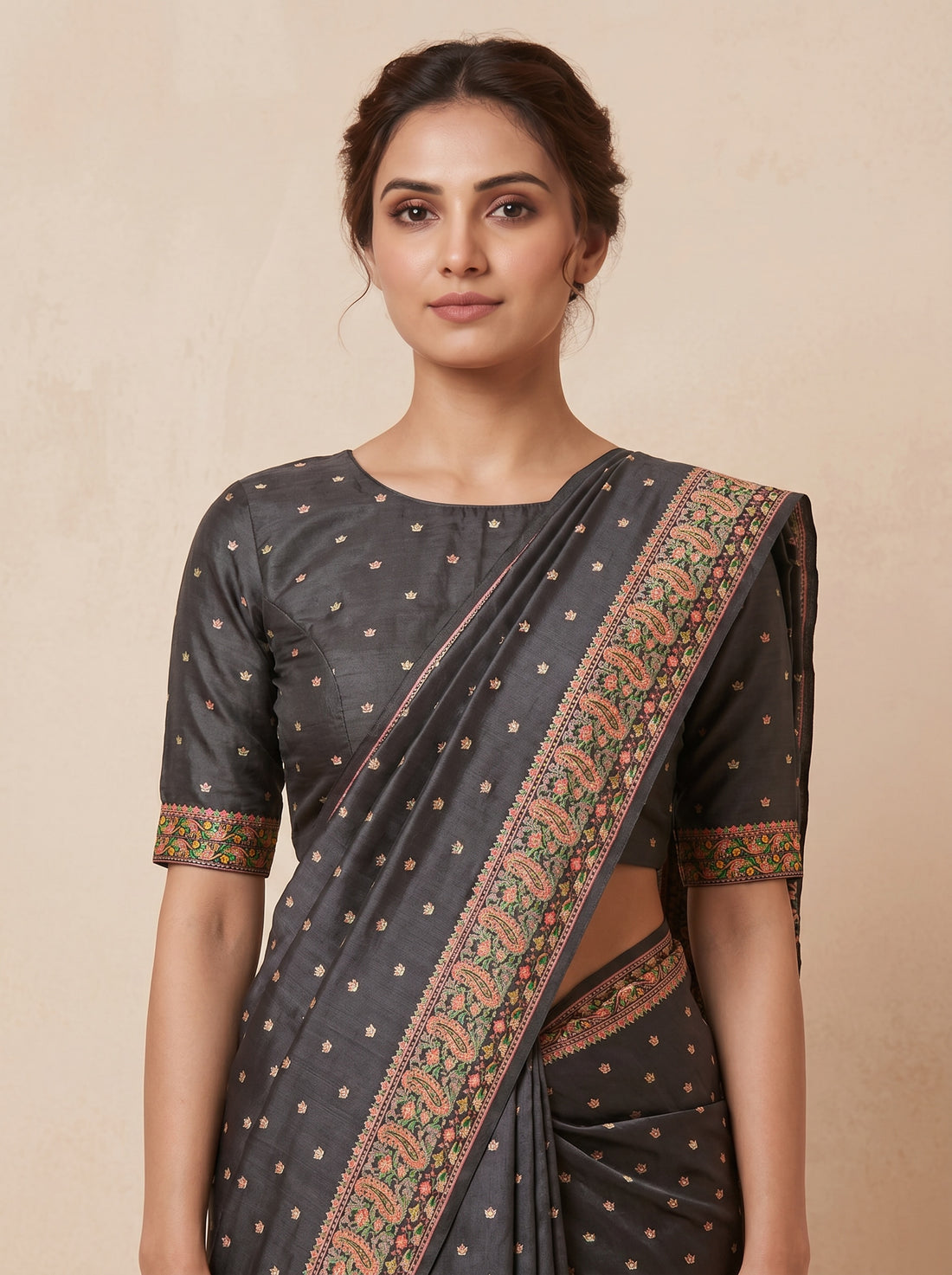 Black Cotton Silk Print Saree