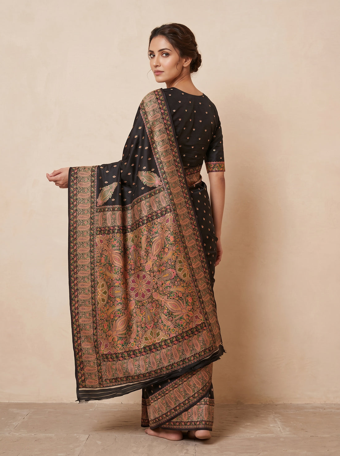 Black Cotton Silk Print Saree
