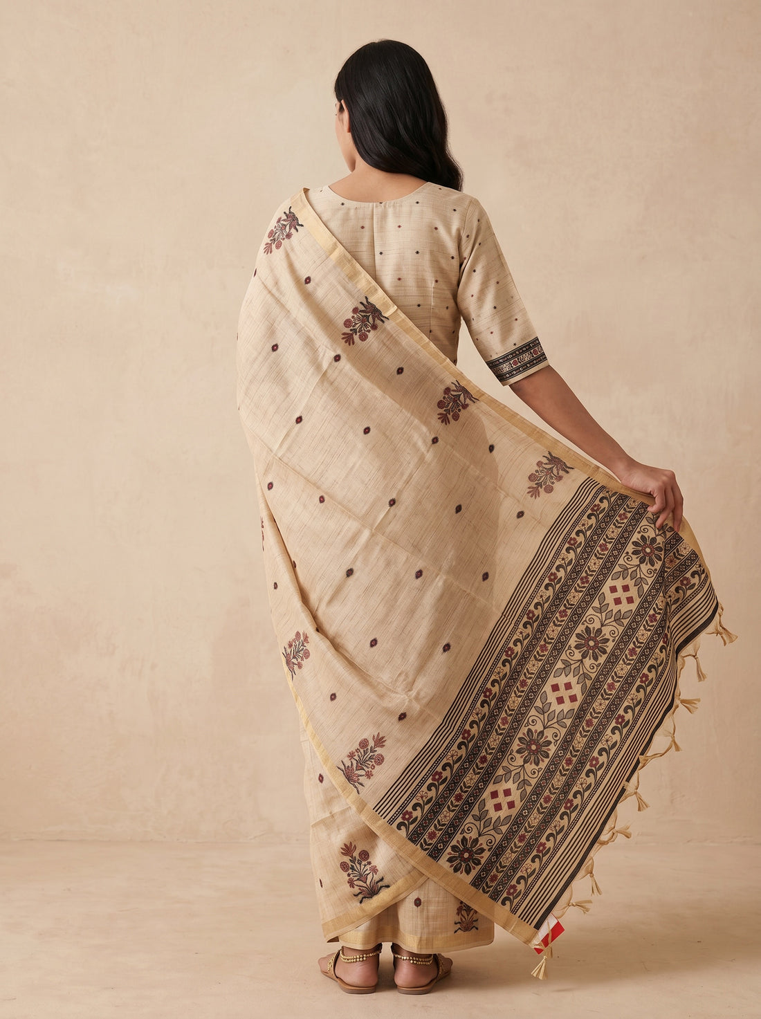 Saantha Signature|Tussar Colour Tissue Linen Print Saree