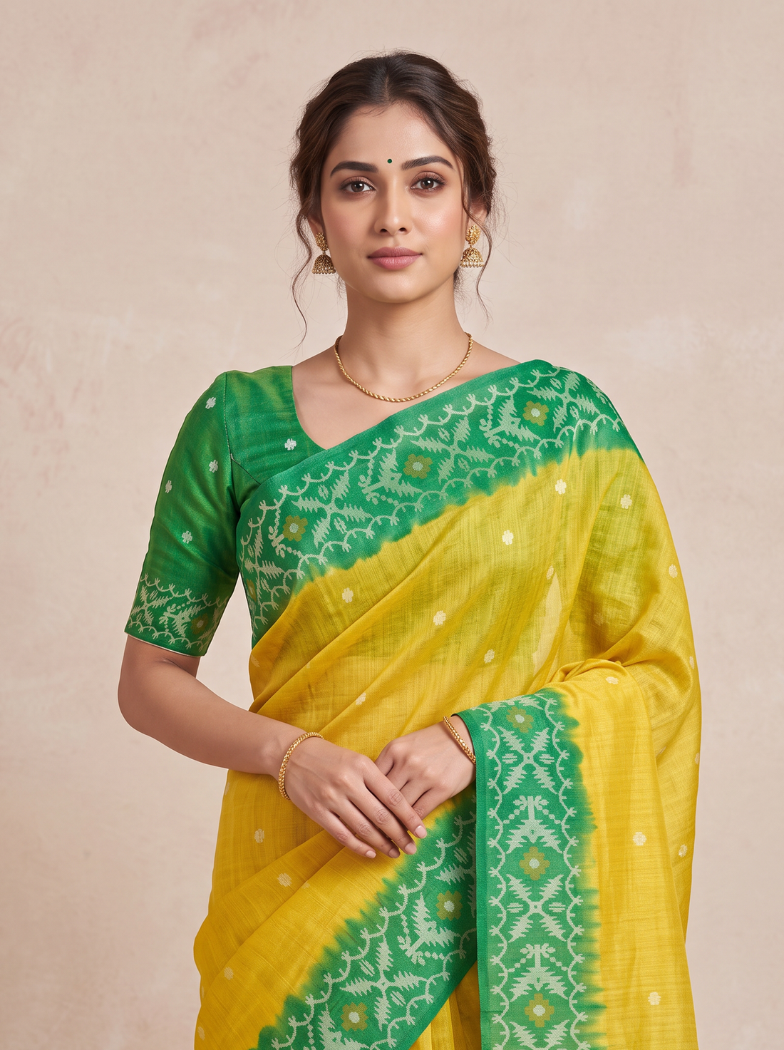 Saantha Signature|Green Yellow Pure Tassar Weave Saree