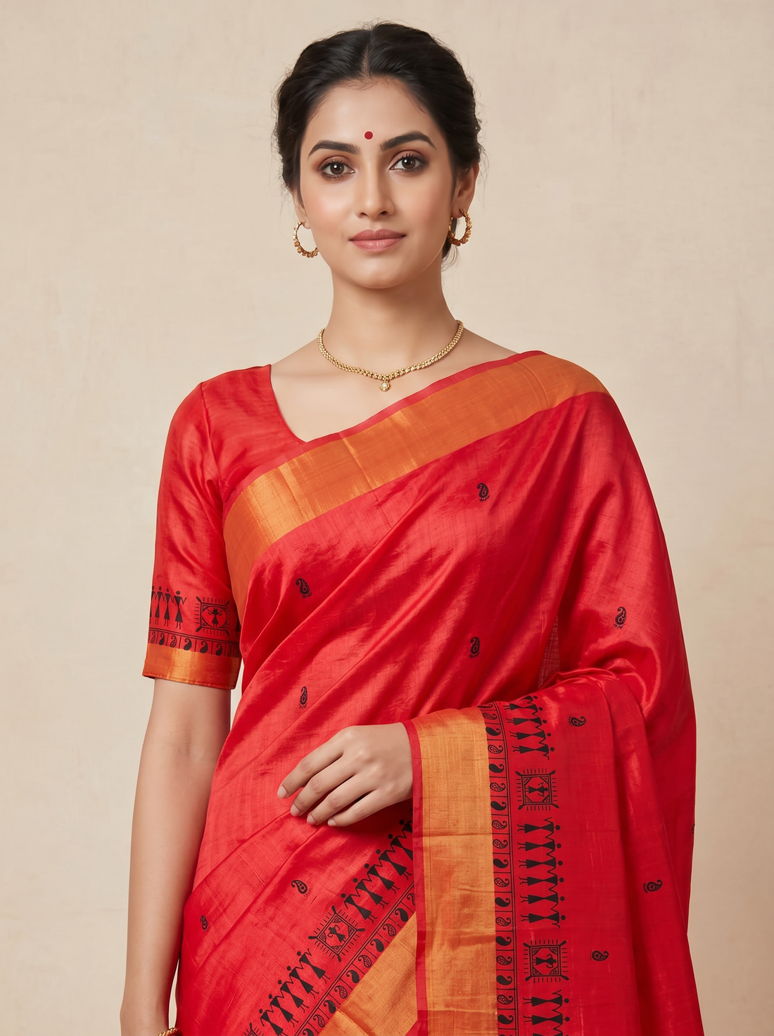 Saantha Signature|Red Tussar Silk Weave Saree