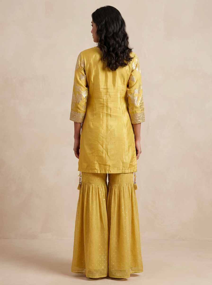 Saantha Signature|Yellow Silk Embroidery Kurta Set
