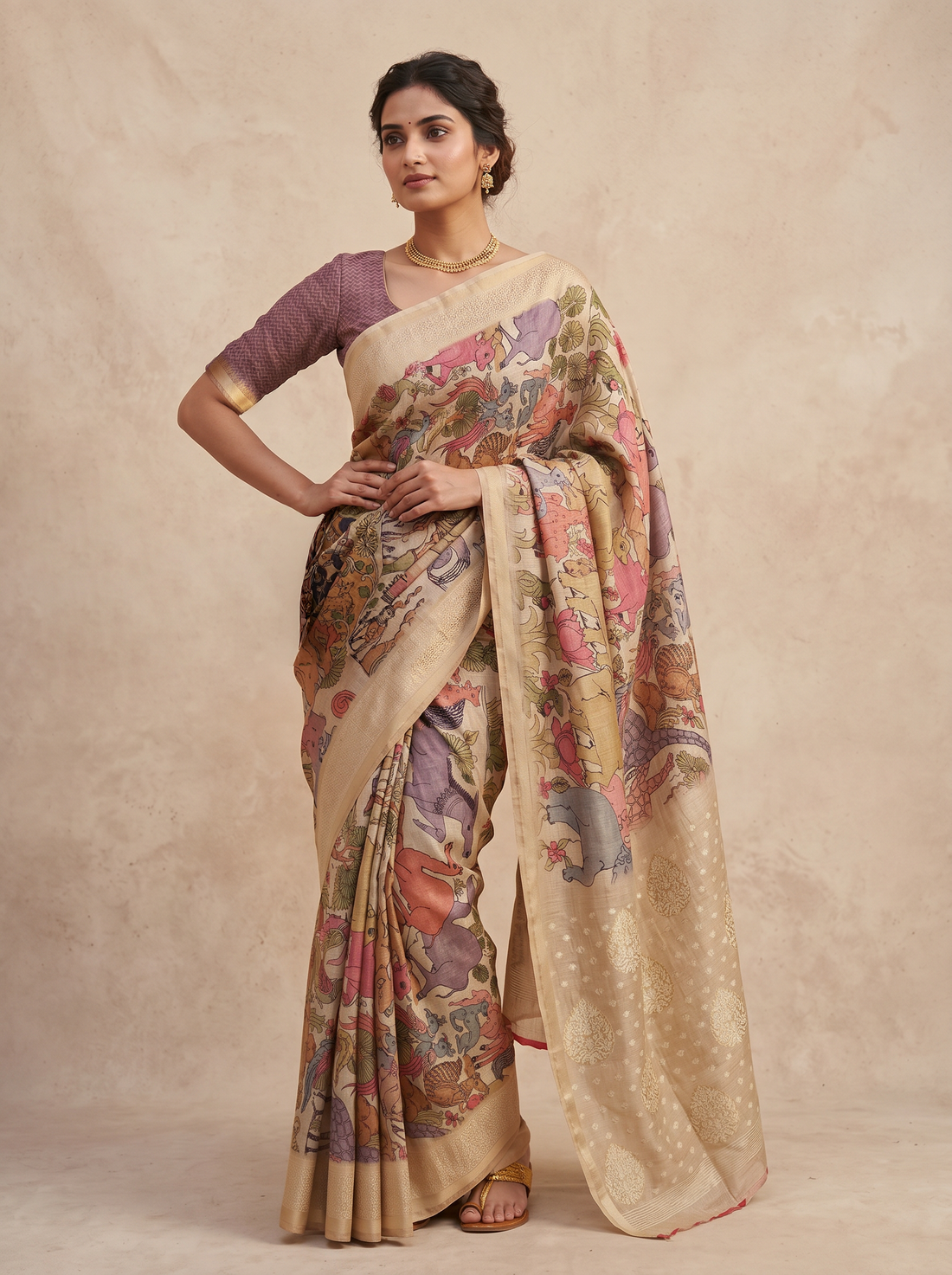 Saantha Signature|Multicolour Semi Silk Print Saree