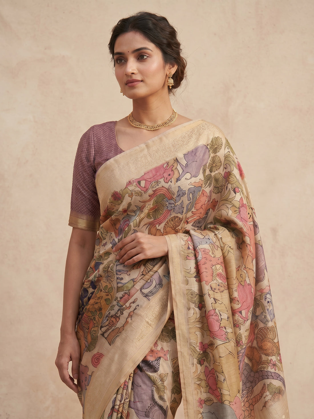 Saantha Signature|Multicolour Semi Silk Print Saree