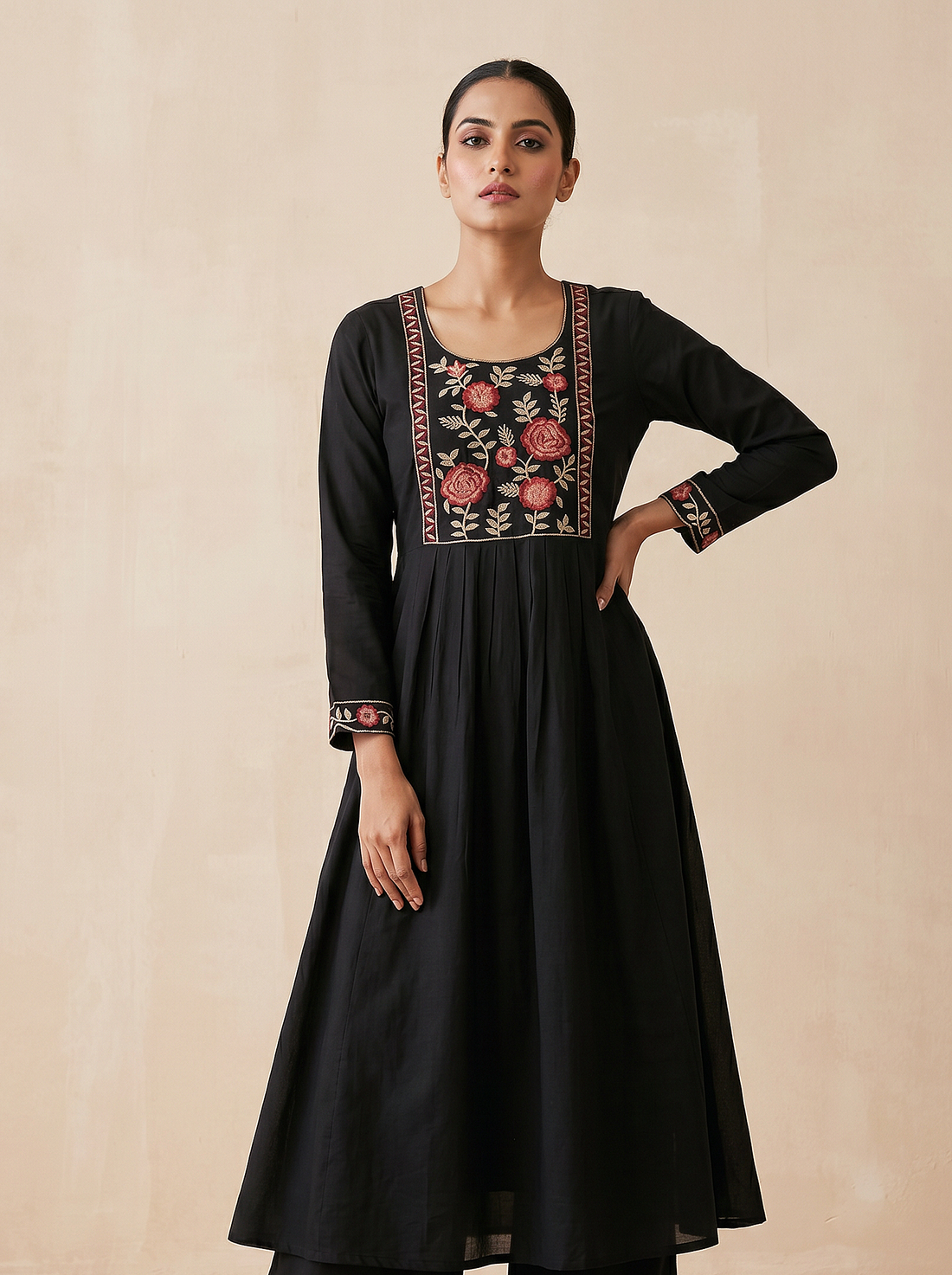 Black cotton embroidery kurta set