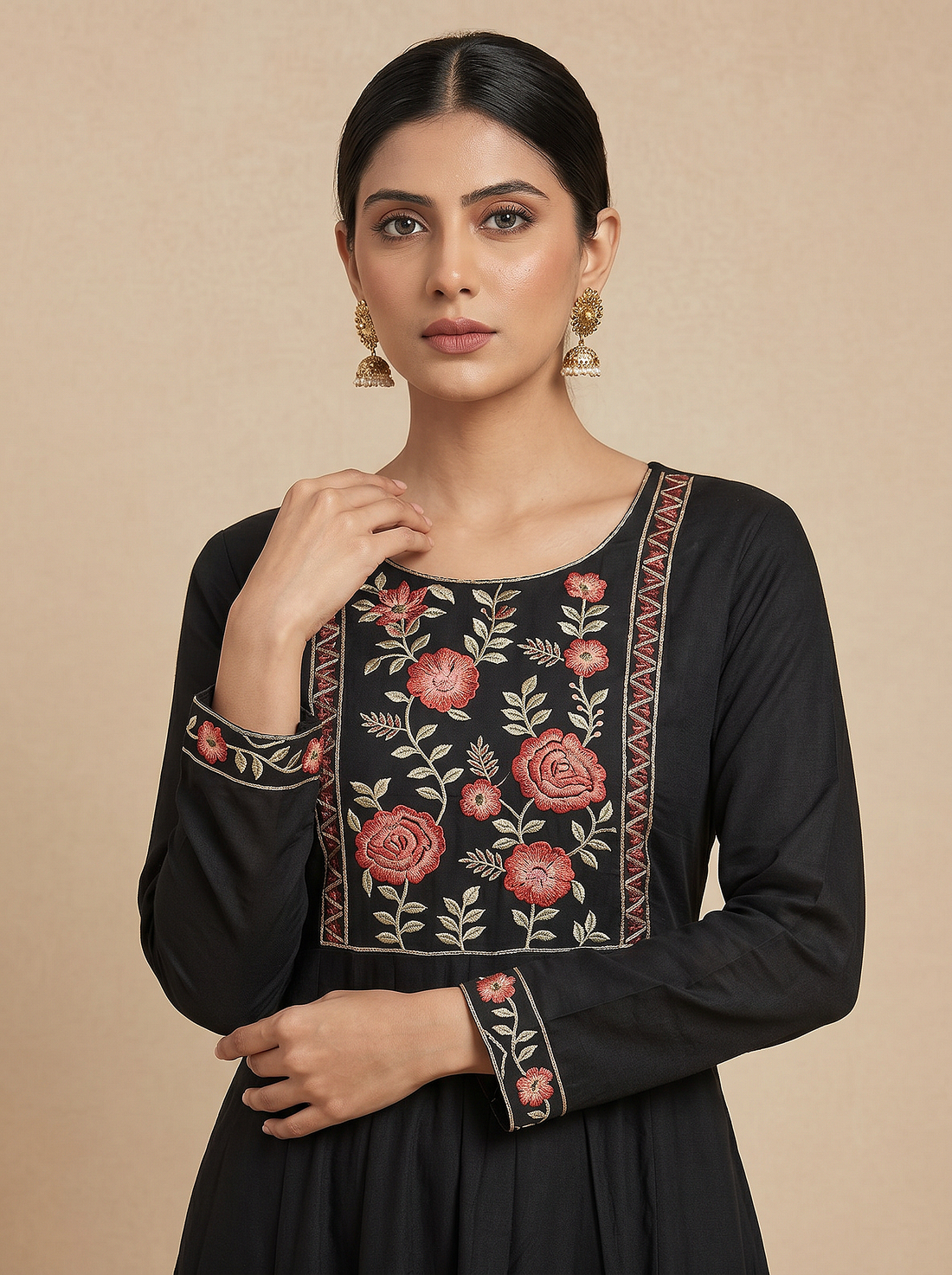 Black cotton embroidery kurta set